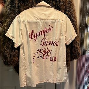 Vintage Angeltown velvet lettering bowling button down shirt top